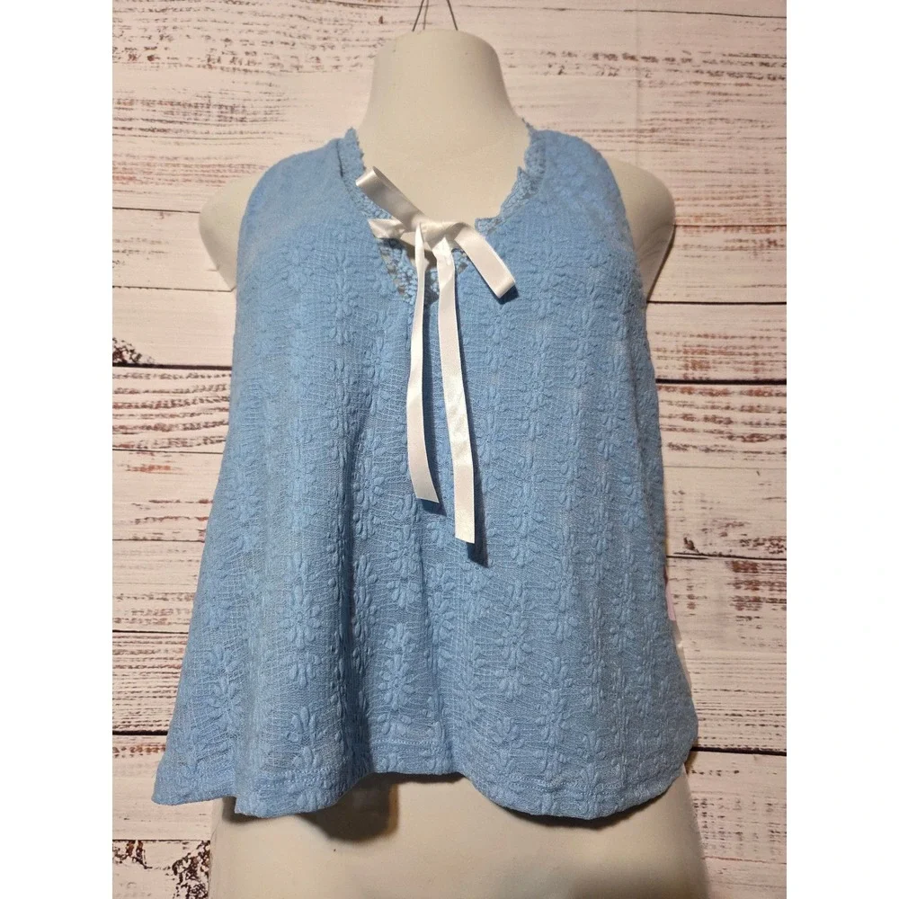 Wild Fable Women 1X Light Blue Floral Lace Halter Top White Bow Open Back NEW